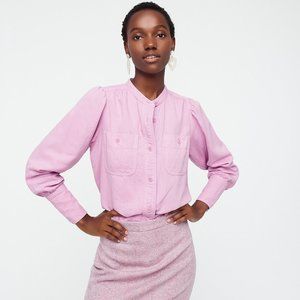J.CREW Point Sur Draped Button Down Shirt in Twill AD266 Pink XS XSmall